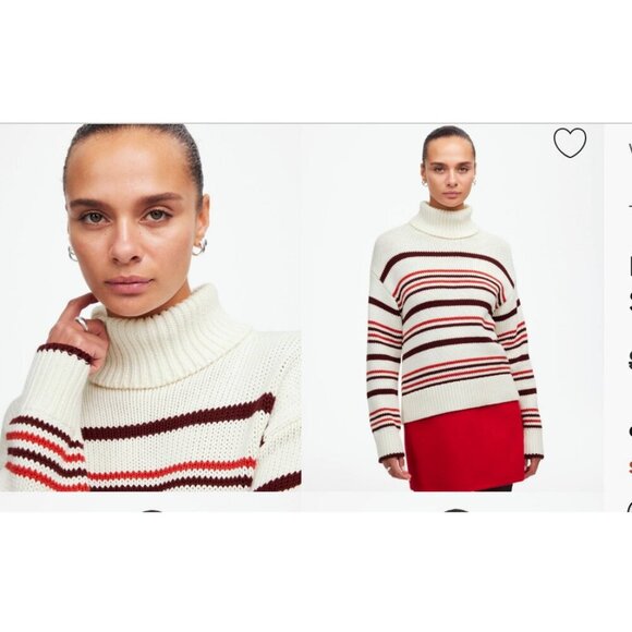 Madewell $118 Ribbed Cotton Turtleneck Cabernet Stripe Size S NT604 - Picture 1 of 6